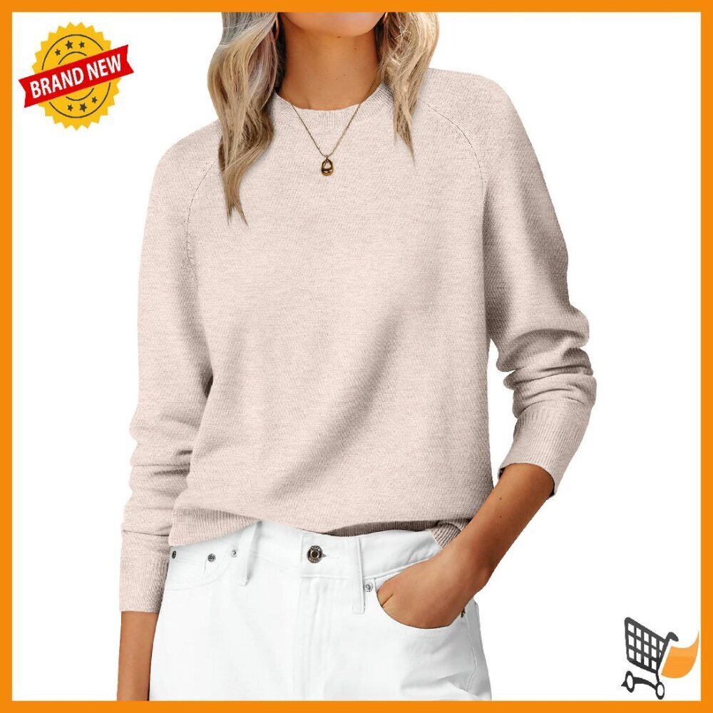 Loose Fit Lightweight Knit Sweater Long Sleeve Crewneck Fall Basic